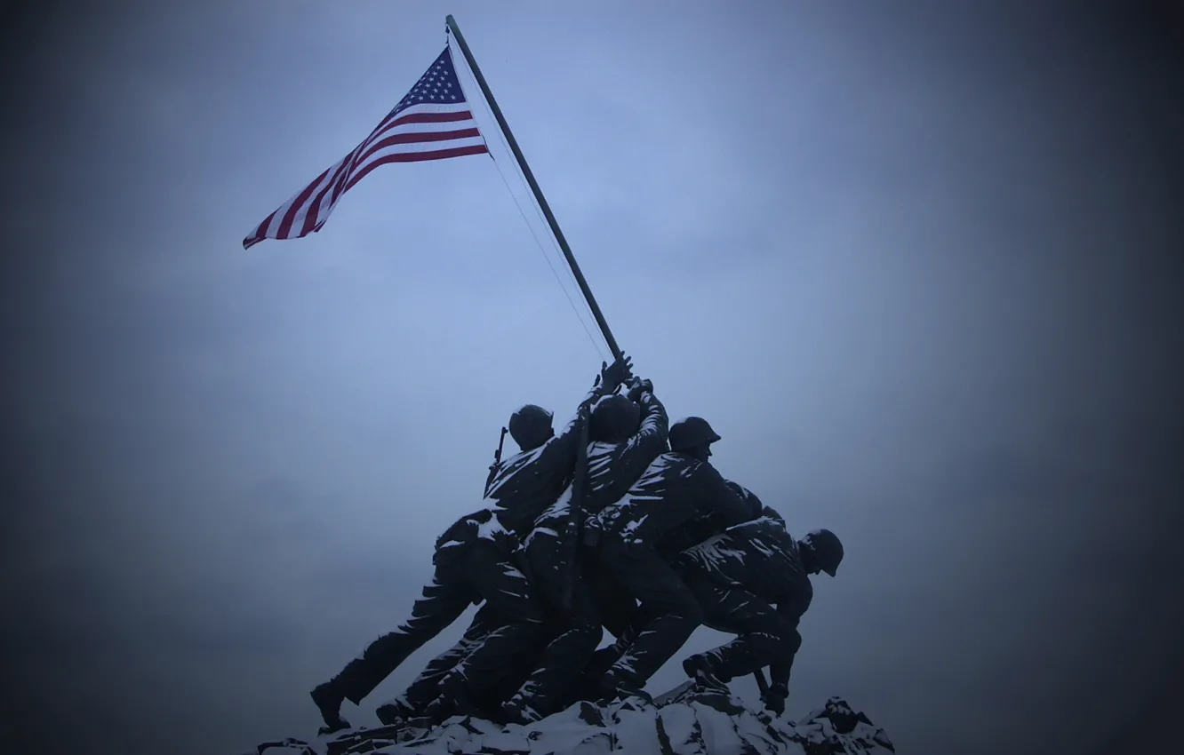 Фото обои флаг, памятник, солдаты, америка