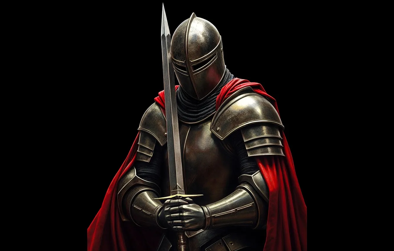 Фото обои sword, armor, weapons, knight, helmet