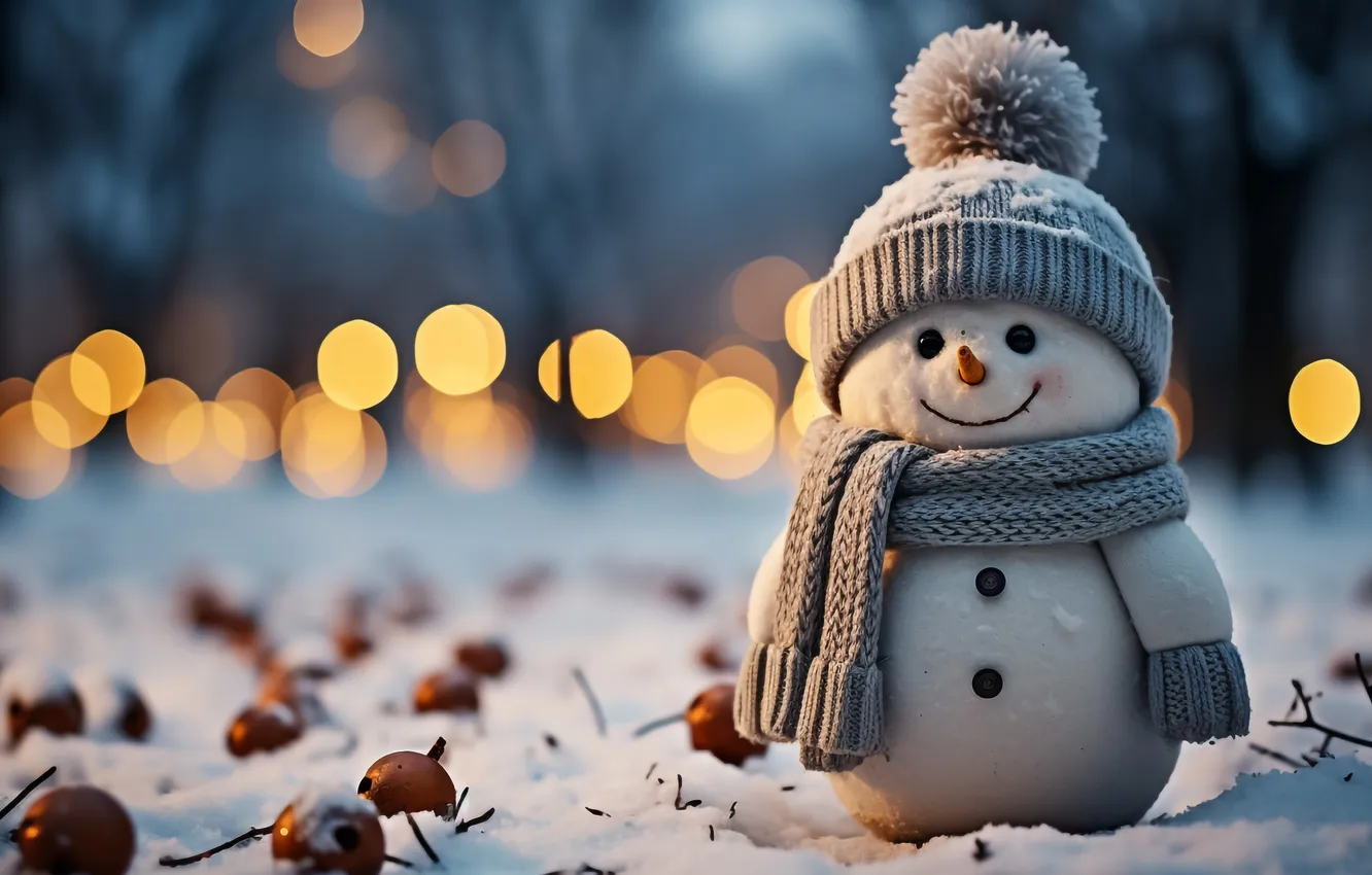 Фото обои зима, снег, Рождество, Новый год, снеговик, Christmas, winter, snow