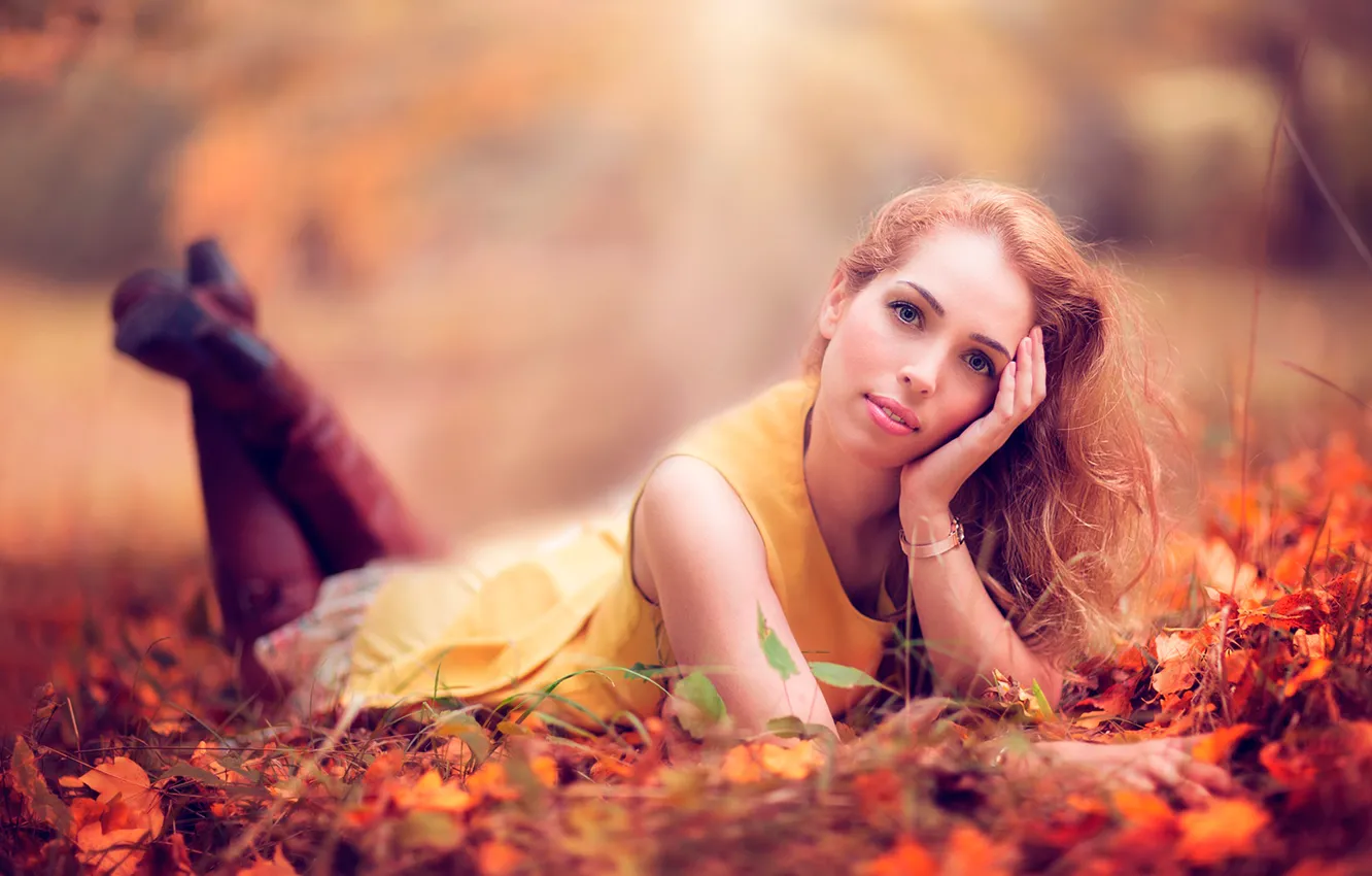 Фото обои осень, листья, портрет
