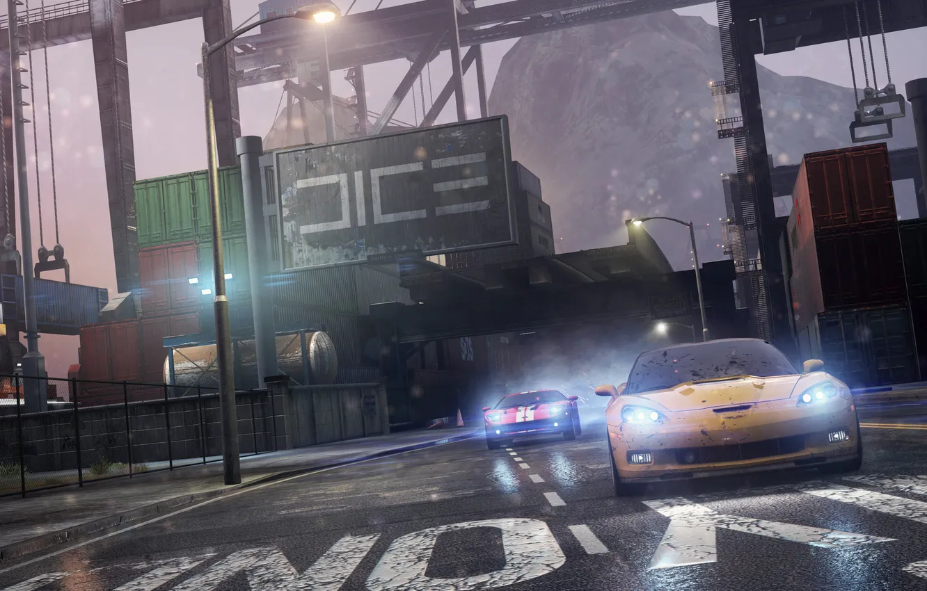 Фото обои машины, гонка, трасса, арт, Need For Speed Most Wanted, ford, chevrolet