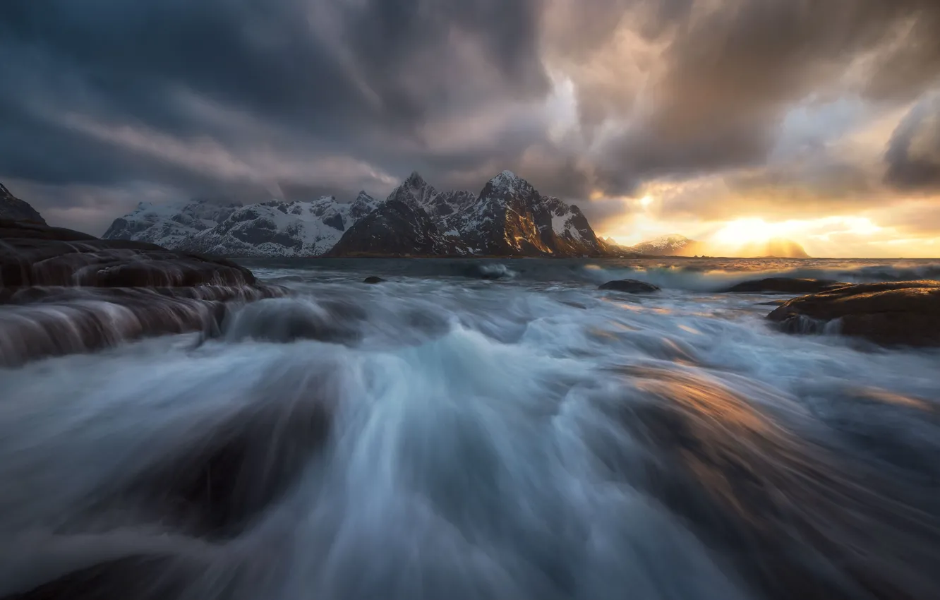Фото обои горы, скалы, водоем