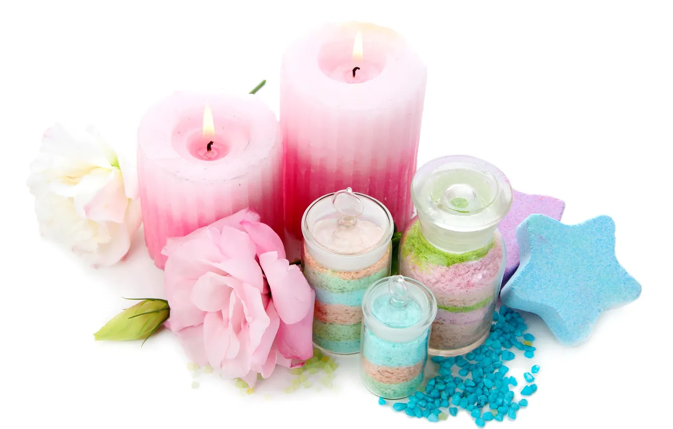 Фото обои свечи, relax, rose, pink, спа, candles, spa, salt