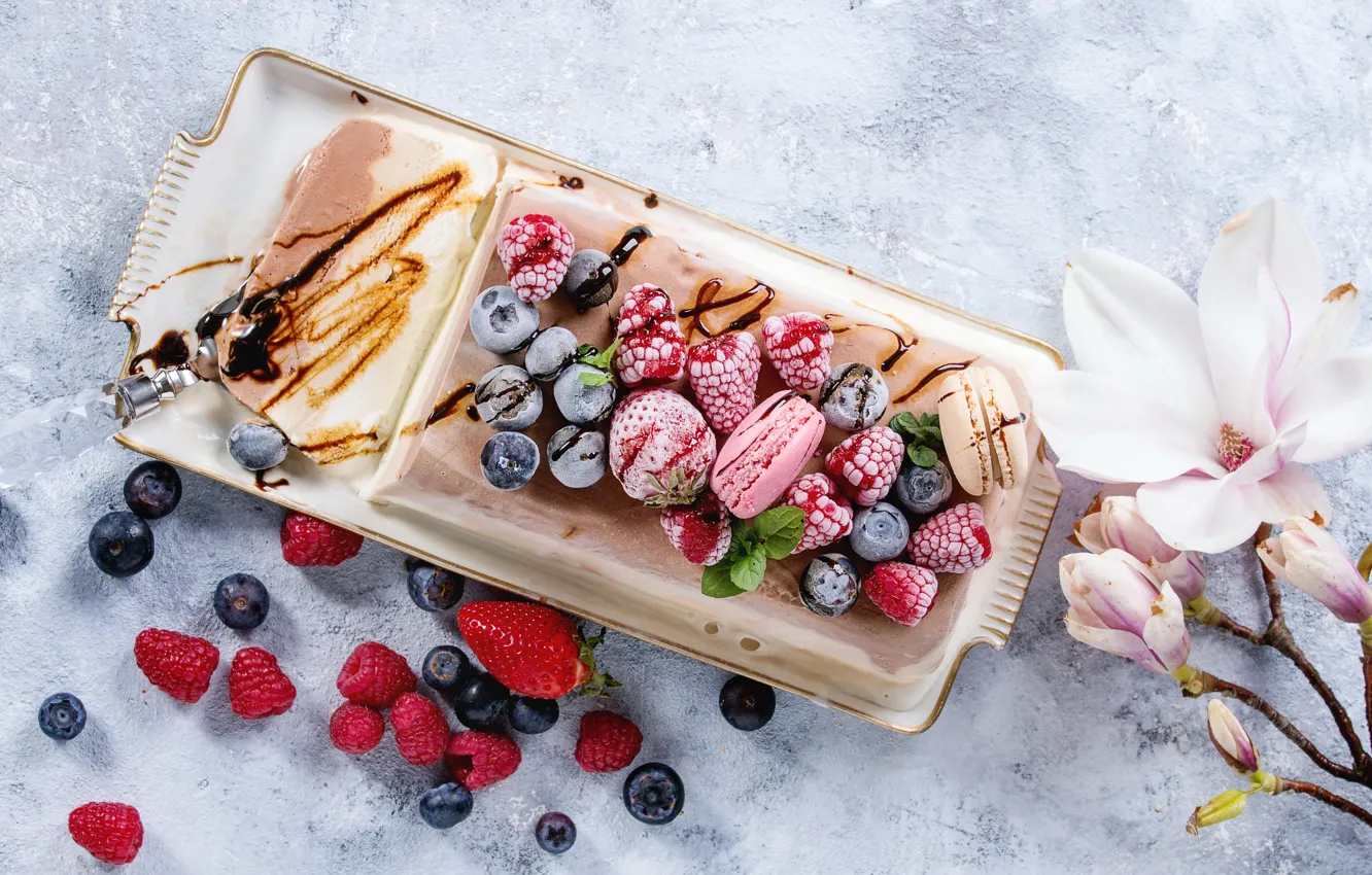 Фото обои ягоды, colorful, клубника, мороженое, flowers, fruit, strawberry, berries