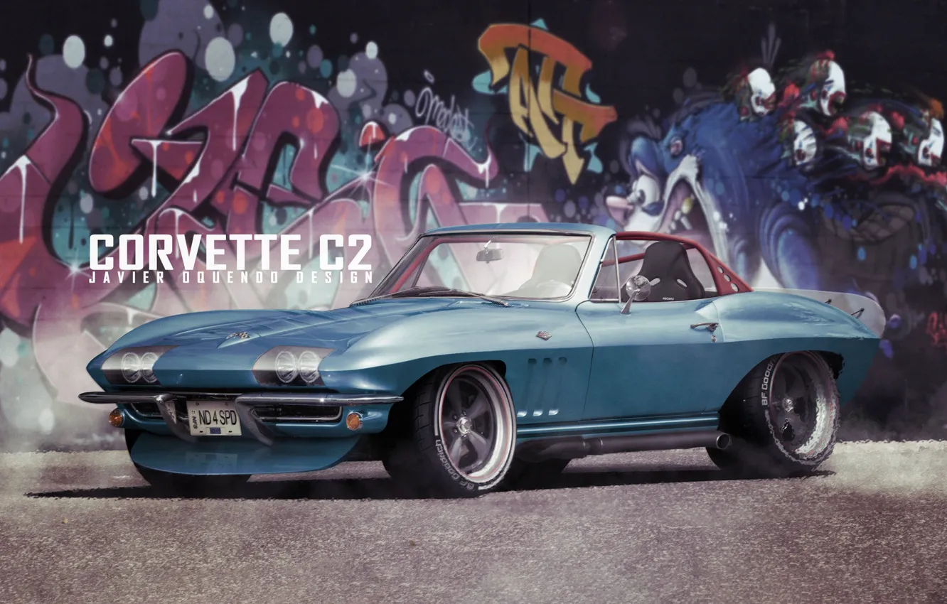 Фото обои Авто, Corvette, Ретро, Машина, Граффити, Transport & Vehicles, Javier Oquendo, by Javier Oquendo