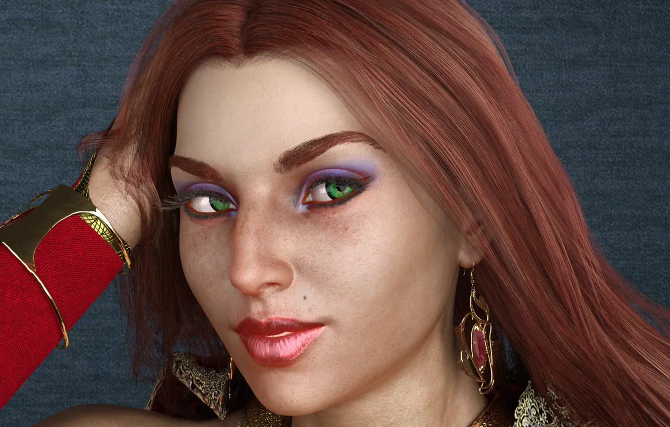 Фото обои девушка, макияж, рыжая