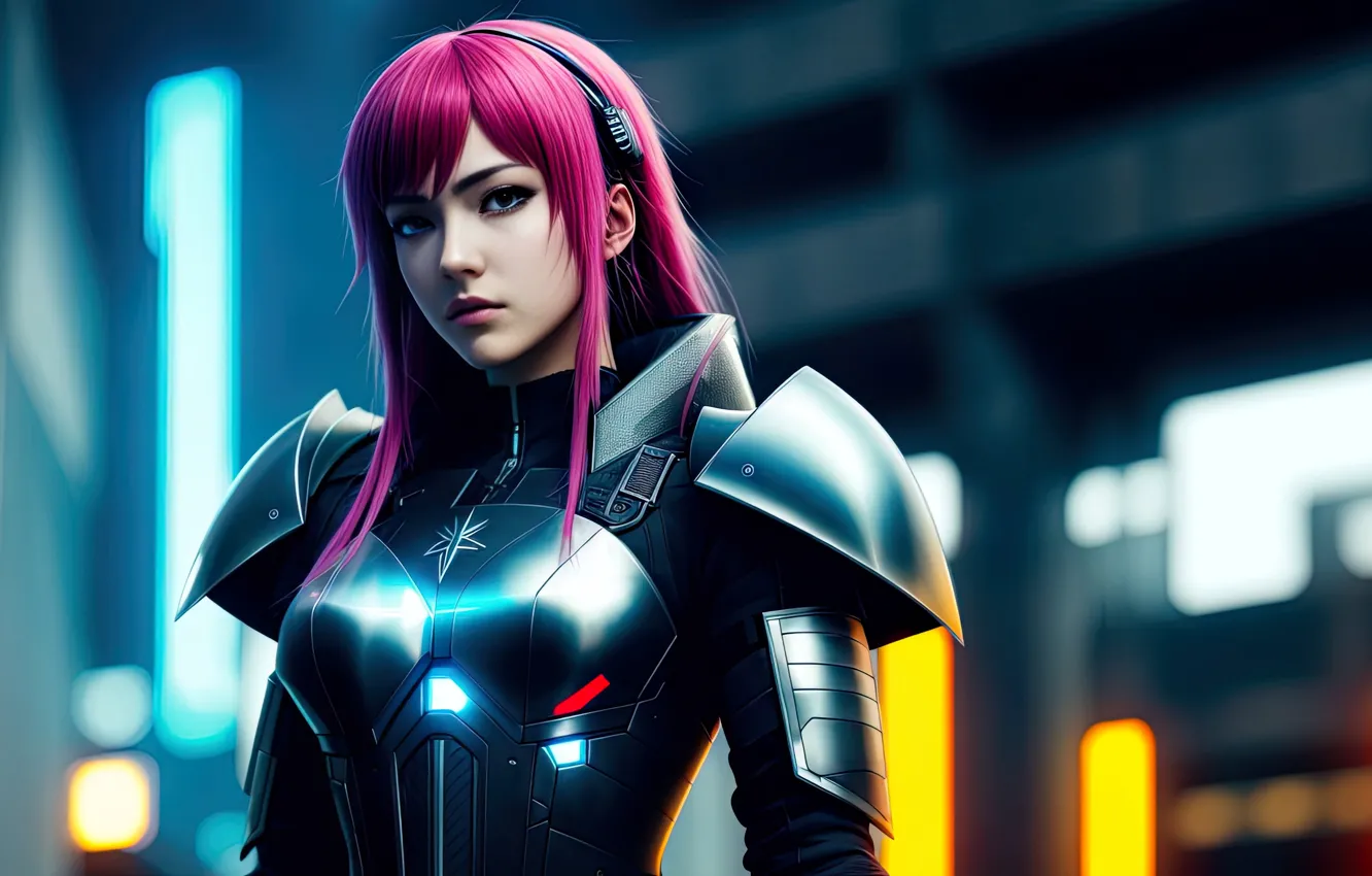 Фото обои girl, armor, art, cyberpunk, neuronet, Ai art, Stable diffusion, original ai-artwork