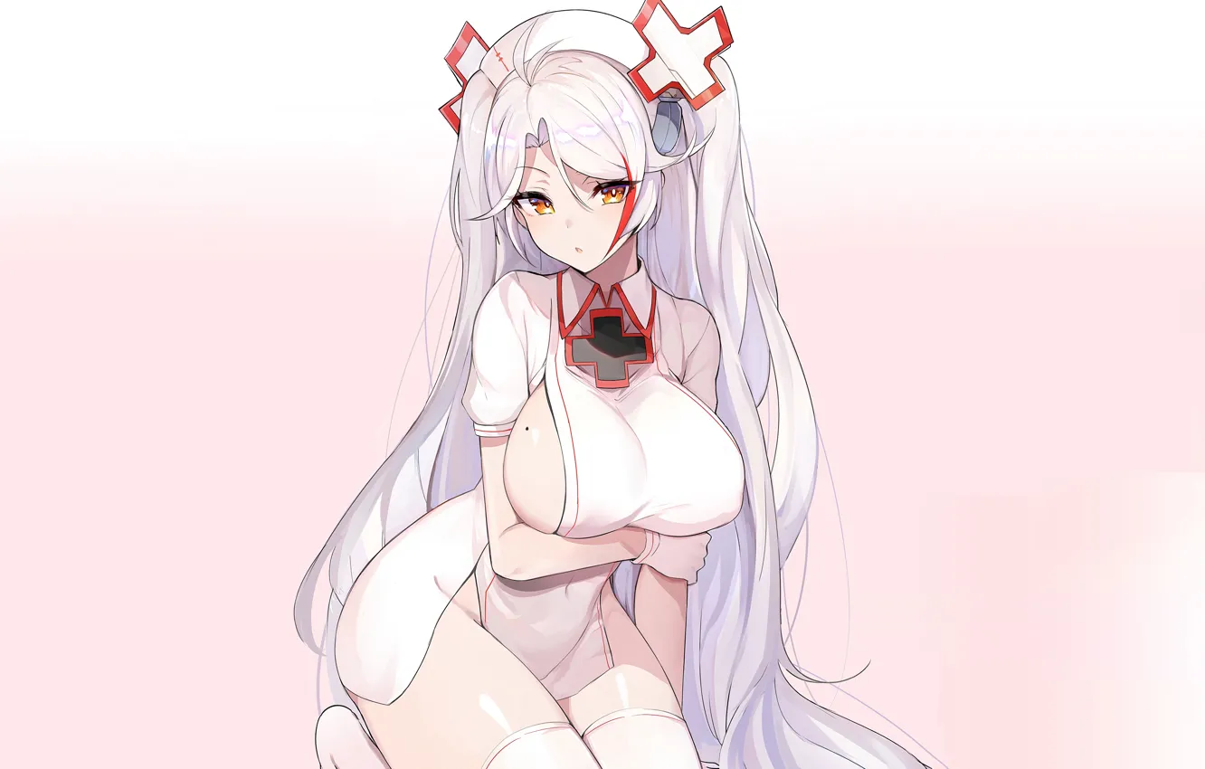 Фото обои girl, sexy, cleavage, thighhighs, long hair, dress, boobs, anime