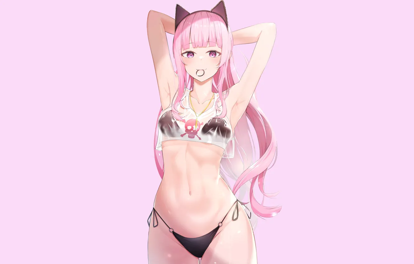 Фото обои anime girl, anime, sexy, armpit, crop top, tummy, petitie, pink