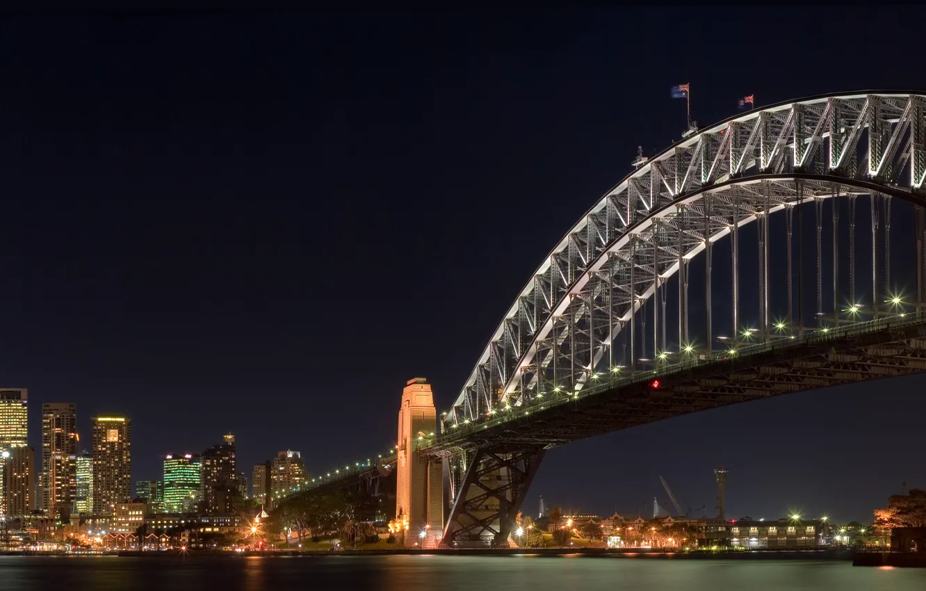 Фото обои ночь, мост, огни, сидней, залив, австралия, bridge, harbour
