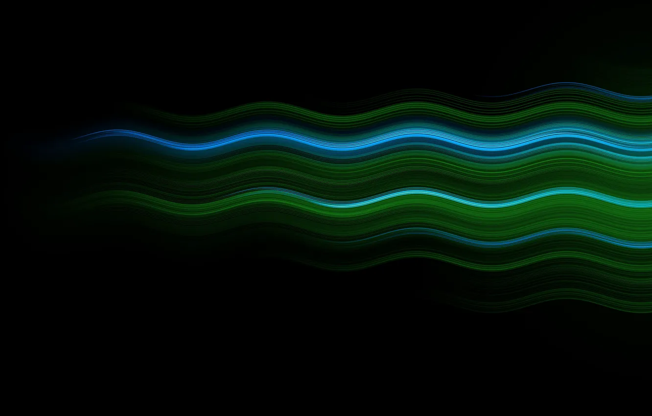 Фото обои Blue, Green, Wave, Black Background