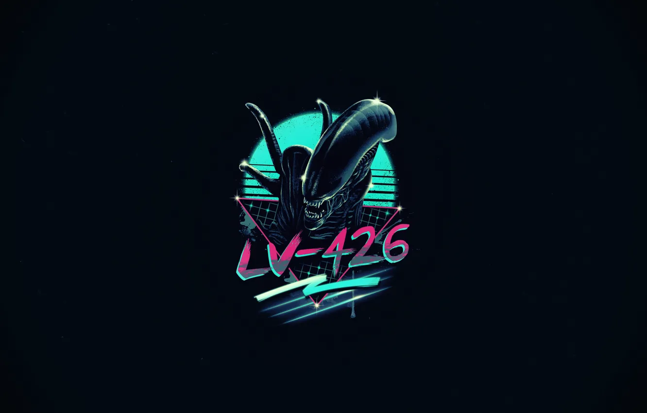 Фото обои Минимализм, Чужой, Арт, 80s, Alien, Neon, Xenomorph, 80's