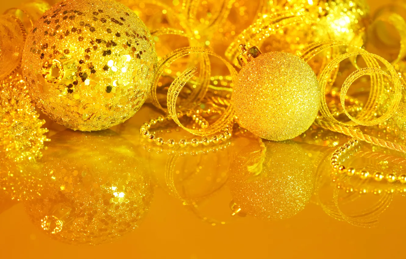 Фото обои ленты, шары, новый год, украшение, декор
