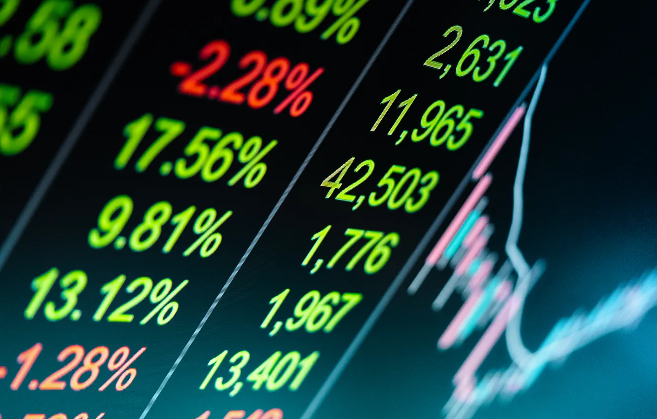 Фото обои green, red, money, numbers, stock market