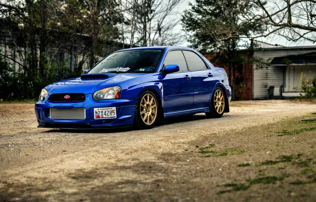 Фото обои Subaru, Impreza, WRX, blue, Субару, Импреза, STi, frontside
