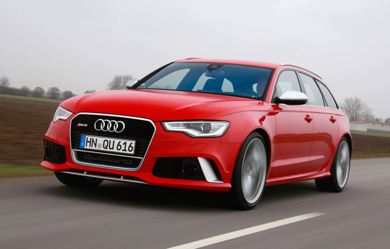 Фото обои car, Audi, red, road, speed, Avant, RS6