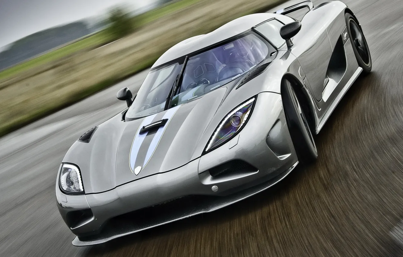 Фото обои Дорога, Машина, Koenigsegg, Серый, Движение, Car, Автомобиль, Grey