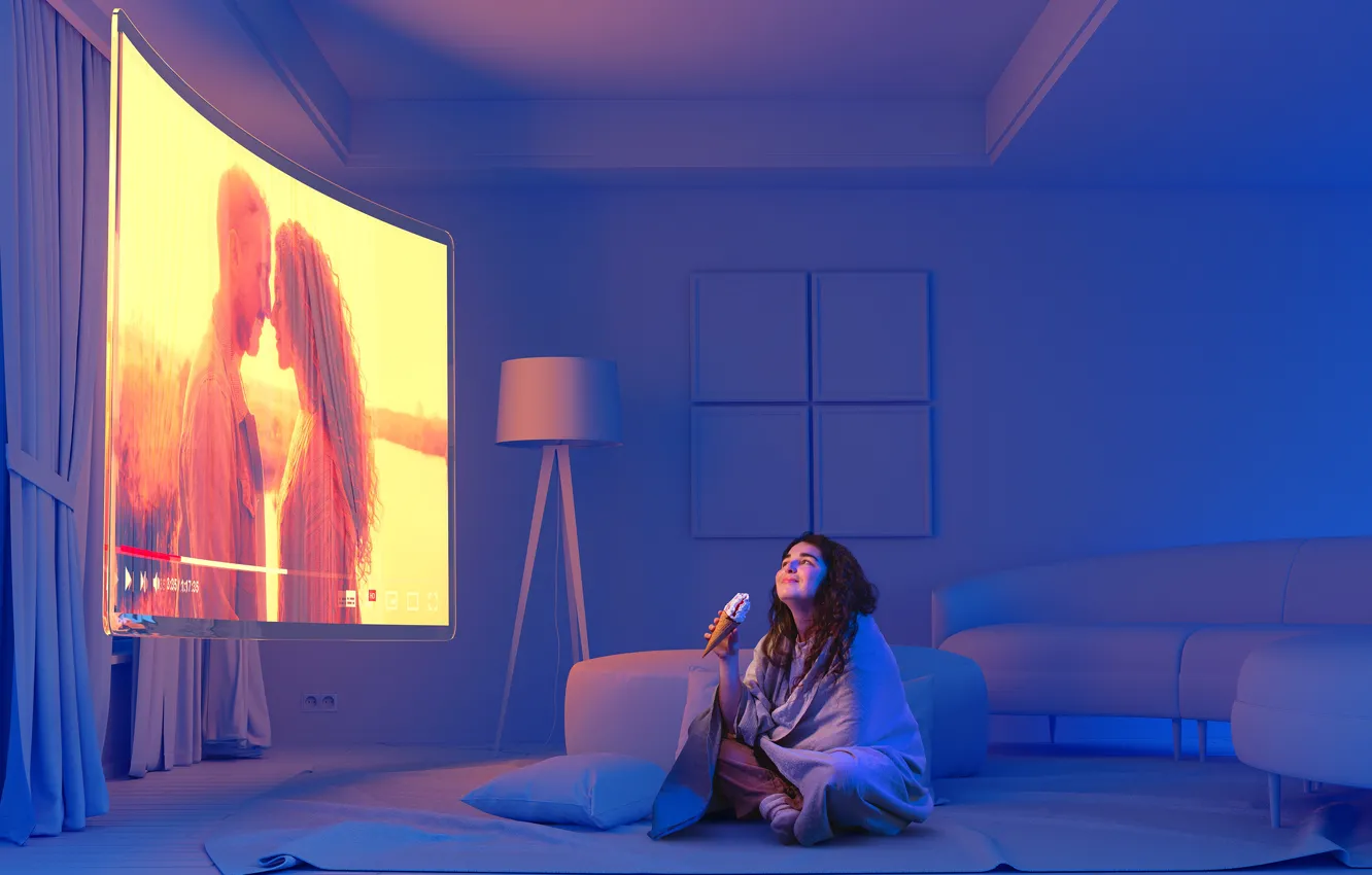 Фото обои woman, screen, shot, looking, full, floating