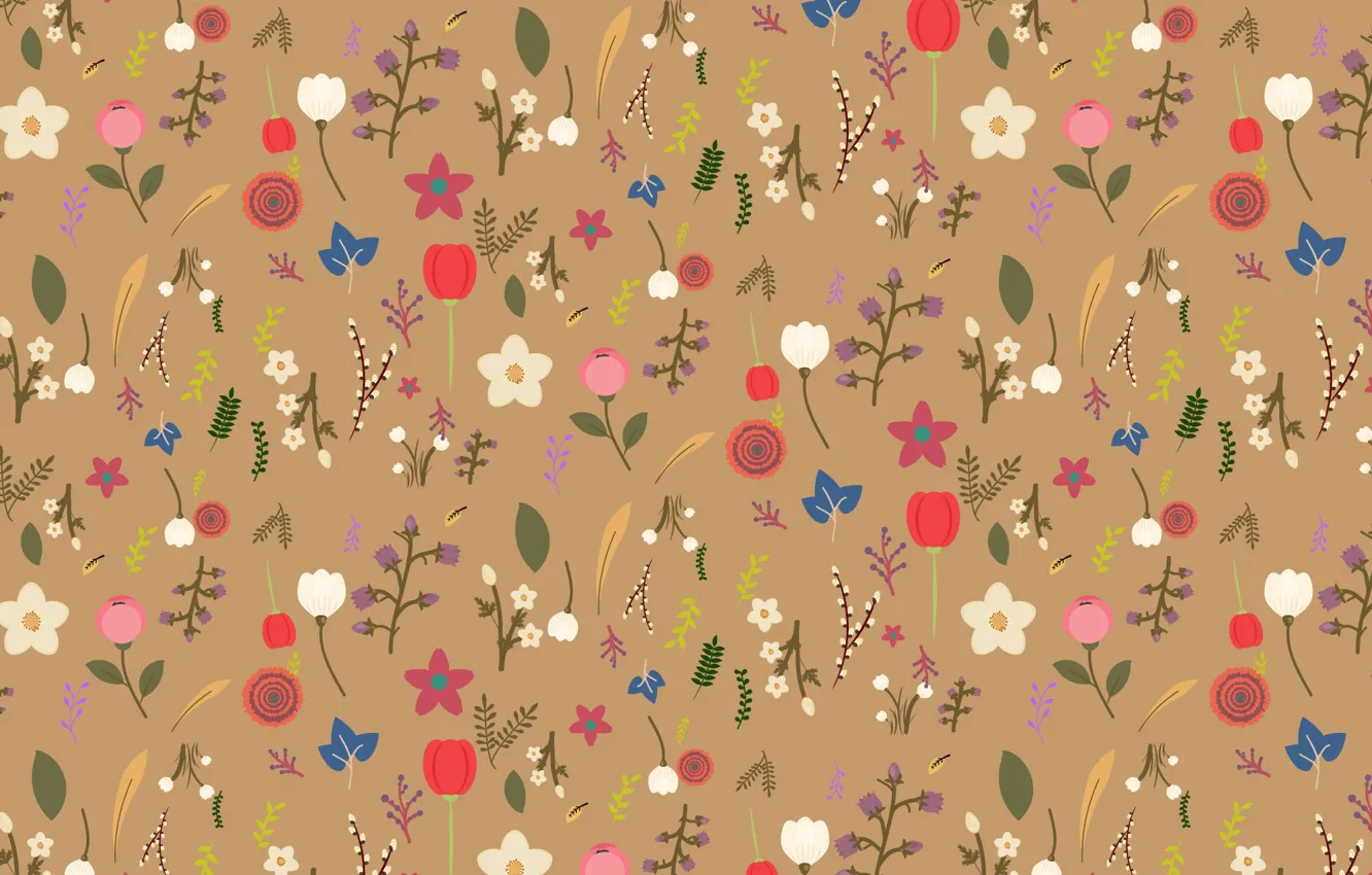 Фото обои цветы, фон, листочки, pattern, Floral, корчневый