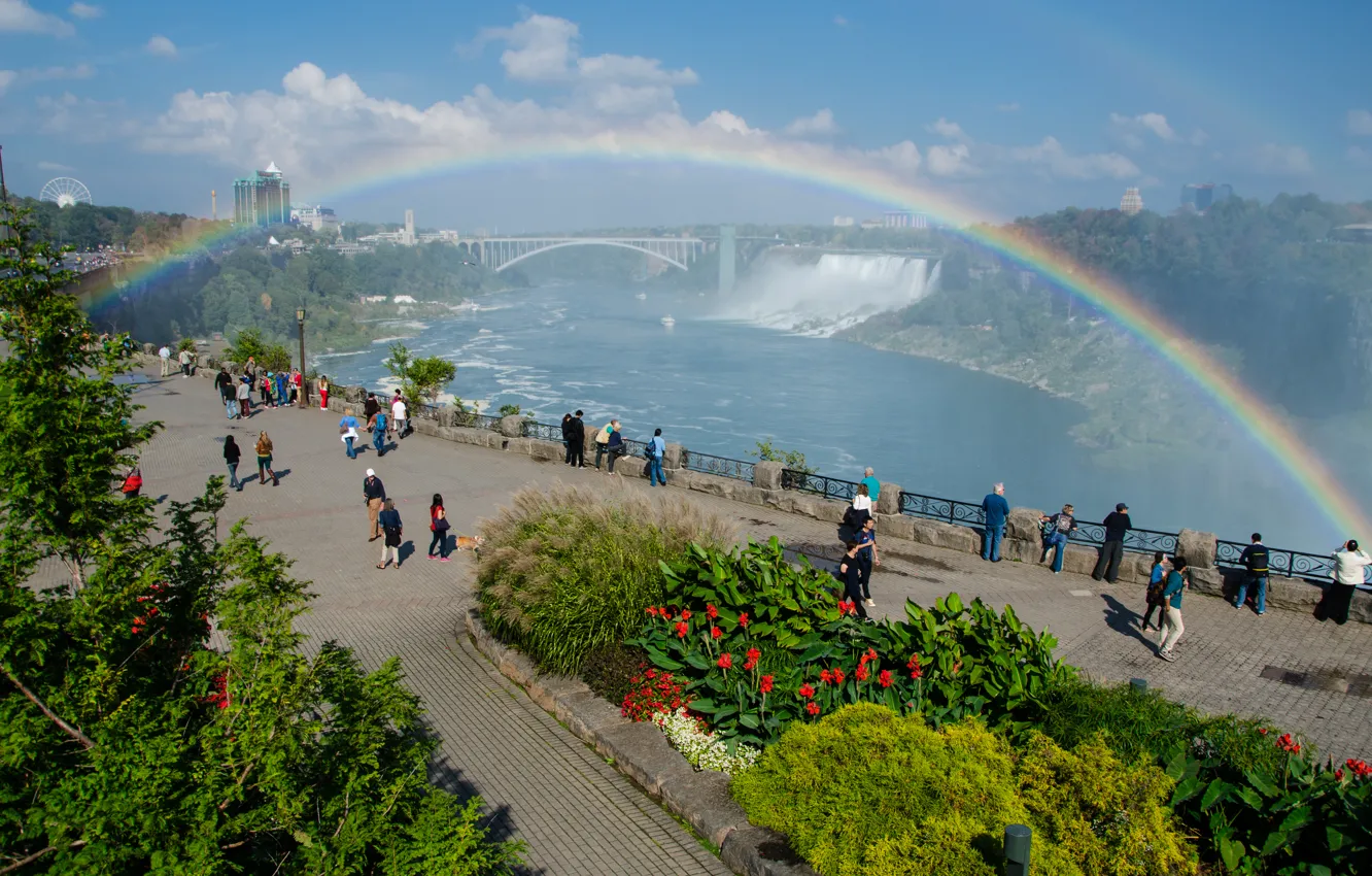 Фото обои мост, природа, парк, водопад, радуга, Ниагара, rainbow, Nature