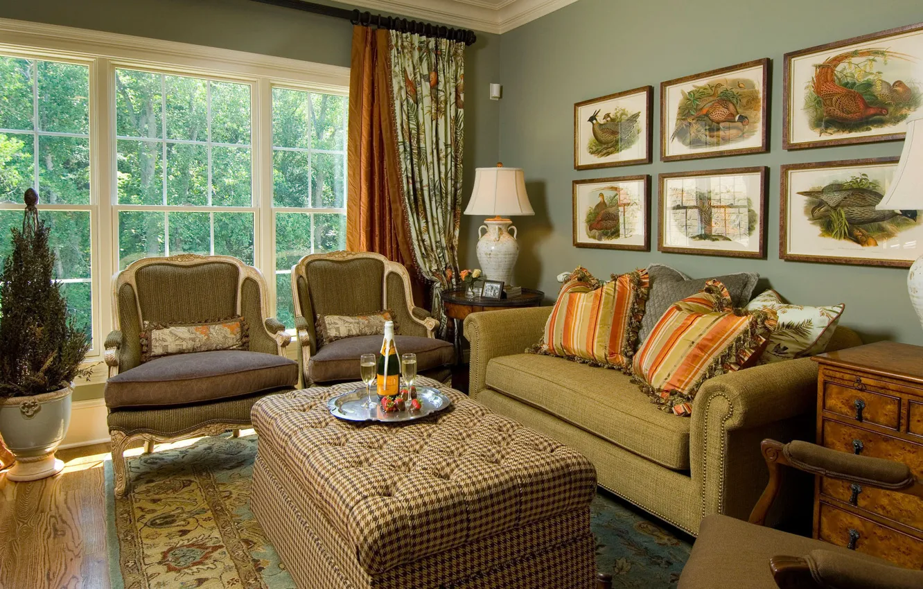 Фото обои дизайн, стиль, комната, интерьер, гостиная, уютно, South Carolina, коттедж у озера Кеоуи