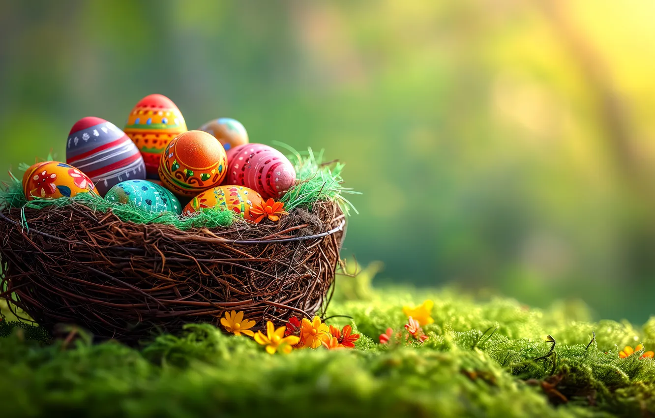Фото обои цветы, яйца, весна, colorful, Пасха, happy, flowers, spring