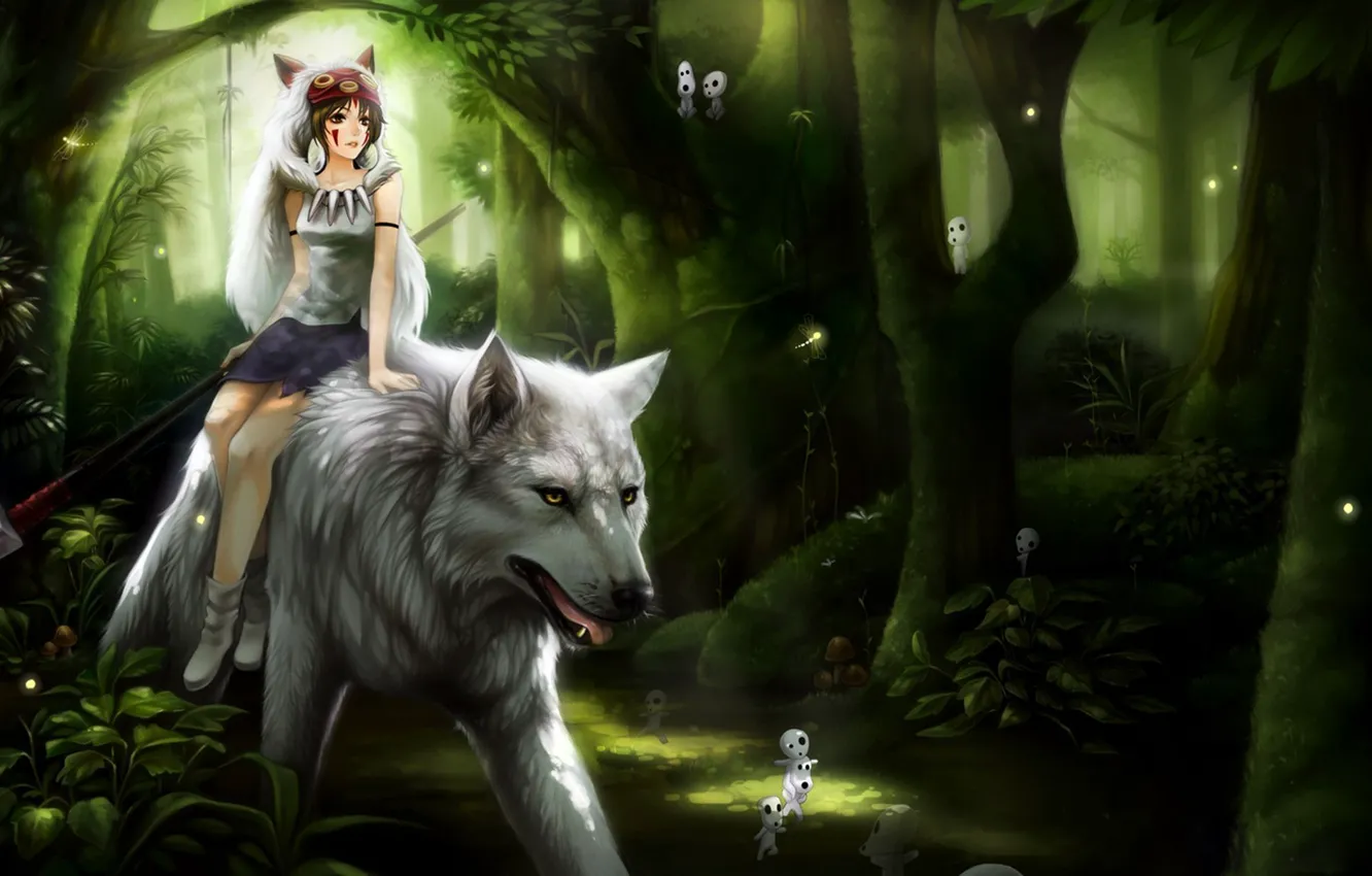 Фото обои волк, аниме, девочка