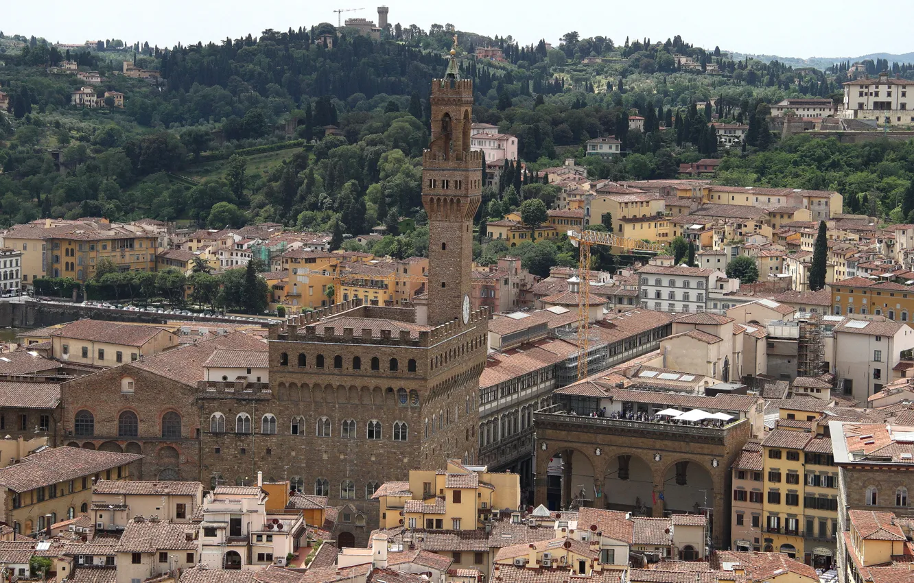 Фото обои башня, дома, Италия, Флоренция, Палаццо Веккьо