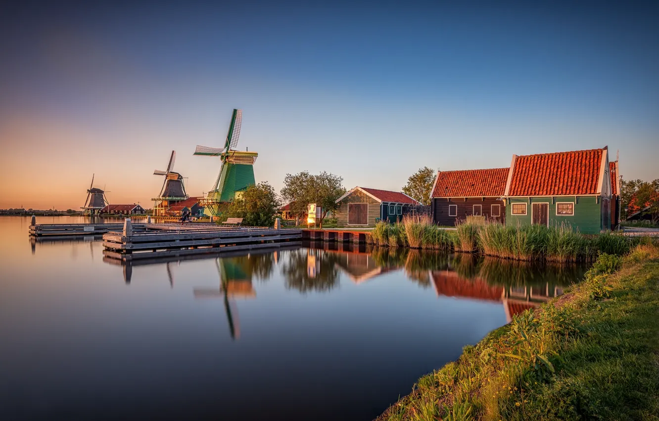 Фото обои дома, мельницы, Голландия, Zaanse Schans