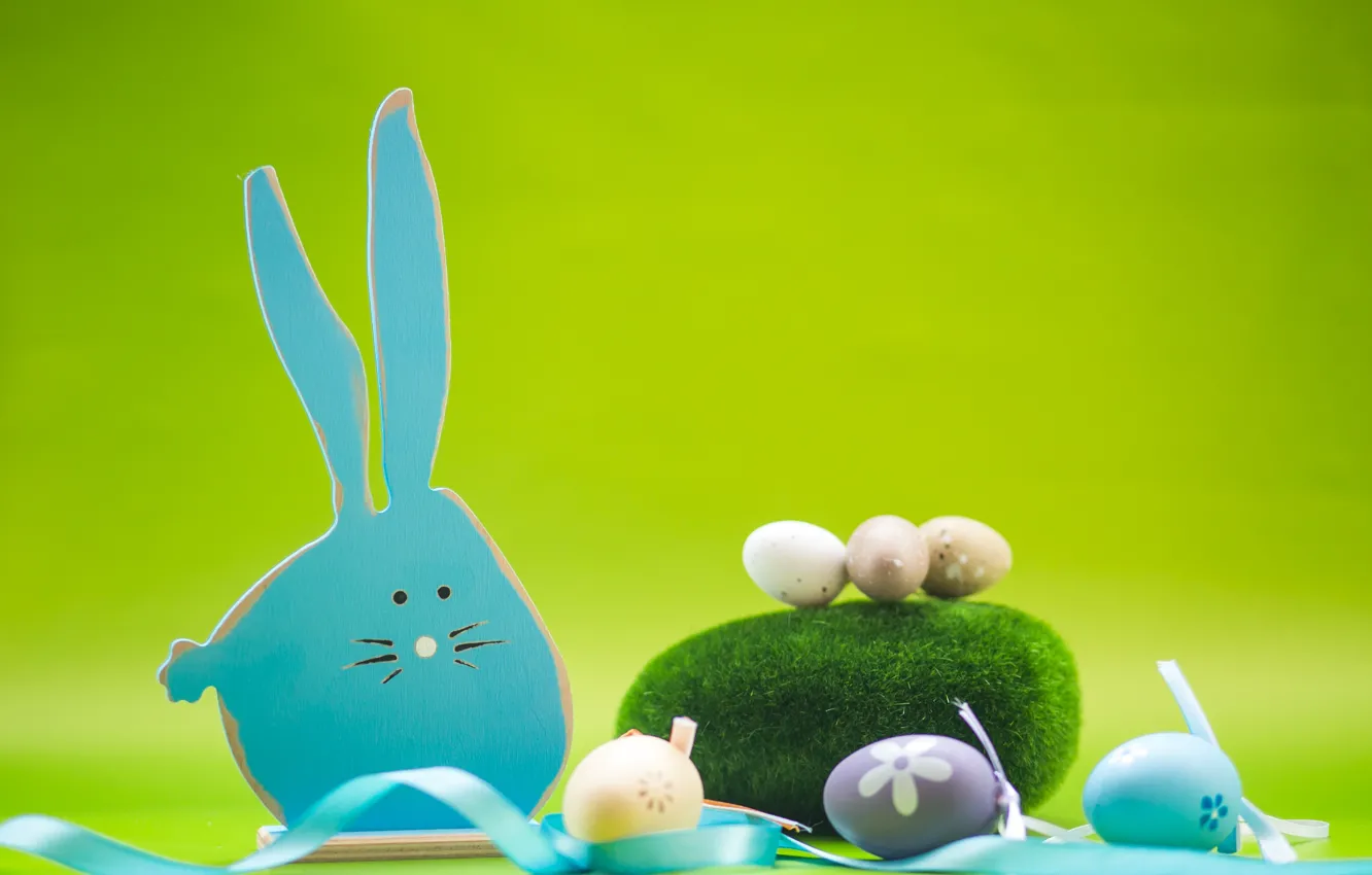 Фото обои мох, яйца, шарик, Кролик, пасха, православный праздник