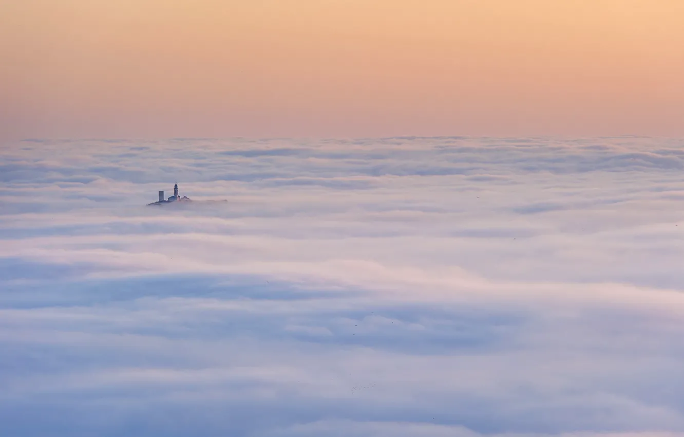 Фото обои landscape, fog, alba, Macerata, Mogliano, nuvole, nebbia