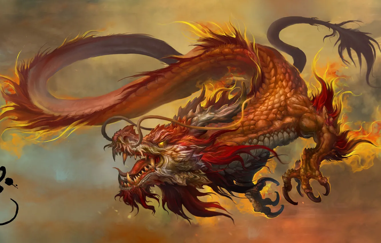 Фото обои Fantasy, Dragon, Art, Russell Dongjun Lu, by Russell Dongjun Lu, Chinese Dragon