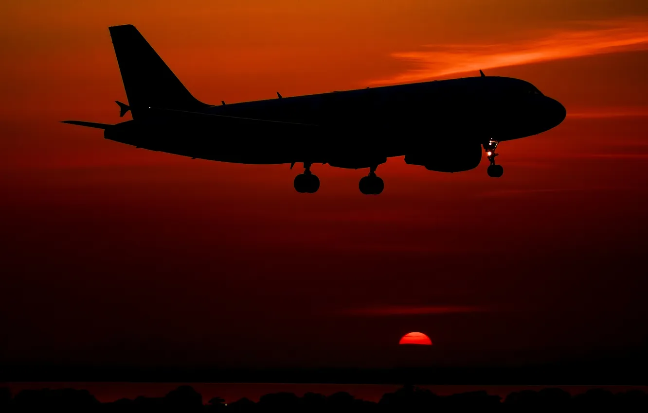 Фото обои небо, закат, самолёт, пассажирский