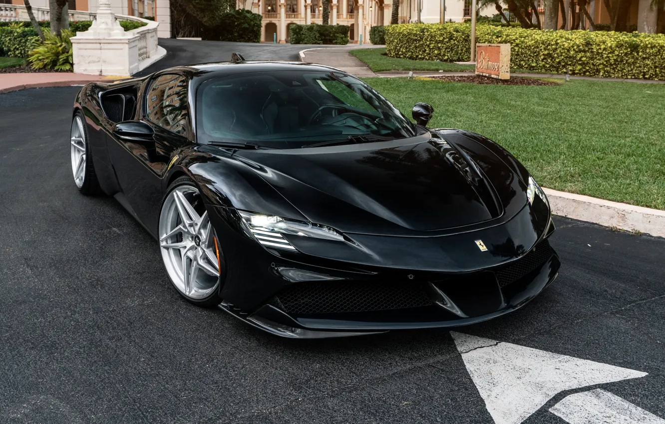 Фото обои Ferrari, Black, Road, Supercar, Ferrari SF90