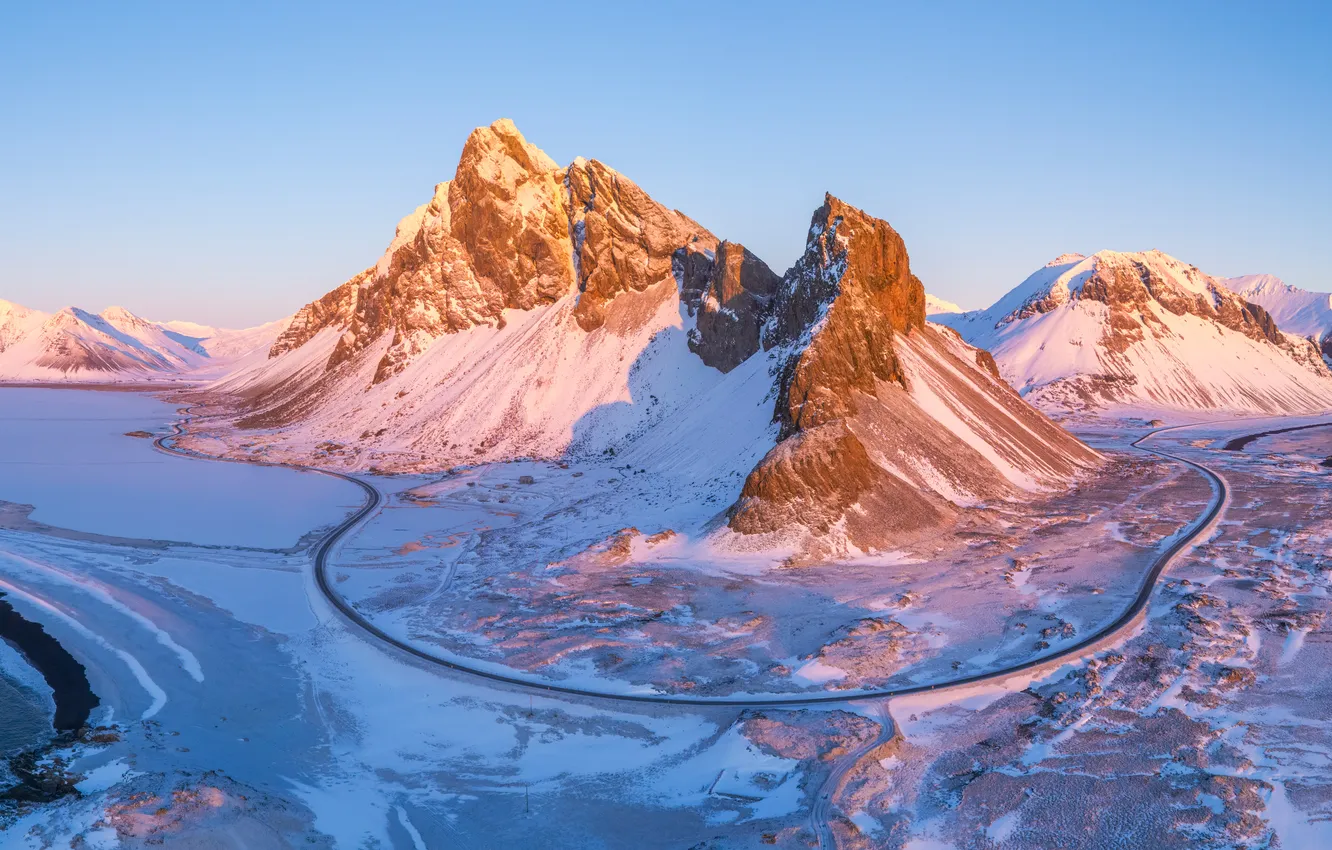 Фото обои пейзаж, горы, панорама, Исландия, Eystrahorn