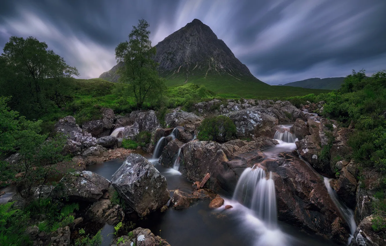 Фото обои камни, скалы, гора, водопад, Шотландия