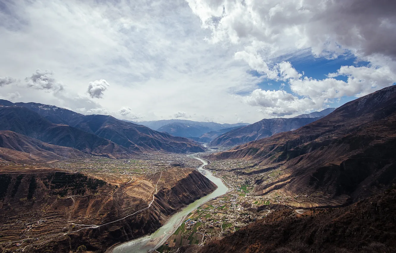 Фото обои горы, река, China, Китай, Magnificent Da Du River