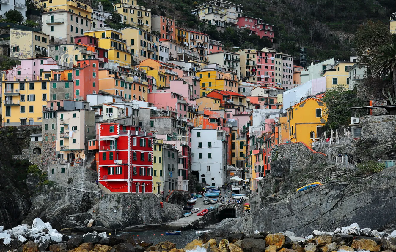 Фото обои скала, дома, Италия, Риомаджоре