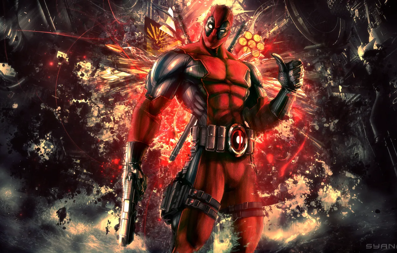 Фото обои abstract, red, background, Marvel, gear, comics, costume, Wade Wilson