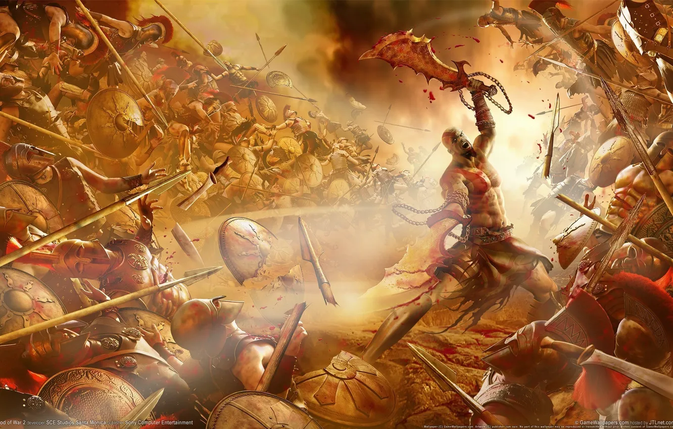 Фото обои меч, god of war, качок, kratos
