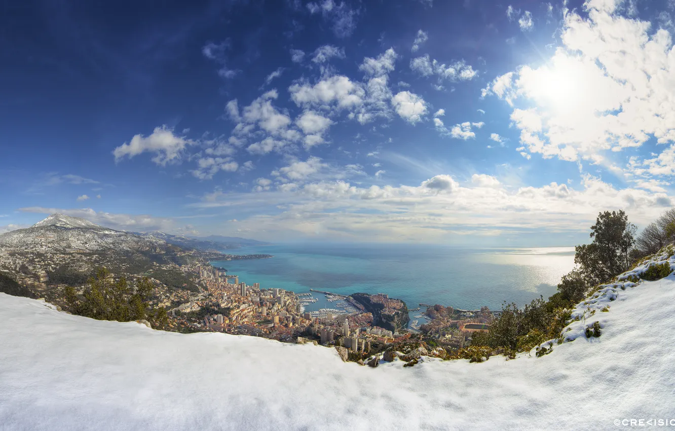 Фото обои зима, море, снег, города, дома, монако