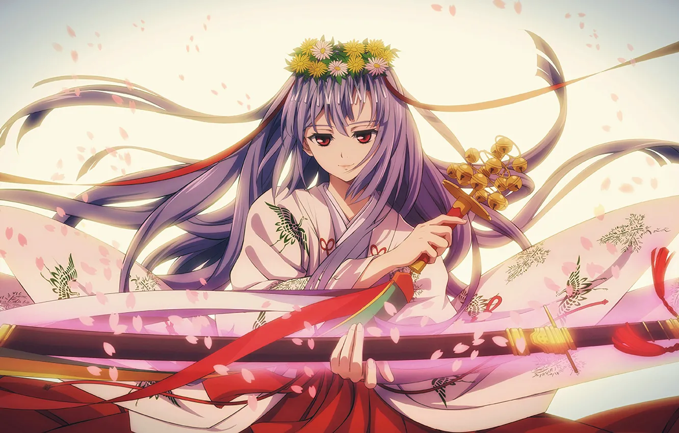 Фото обои девушка, цветы, меч, венок, Owari no Seraph, Последний серафим