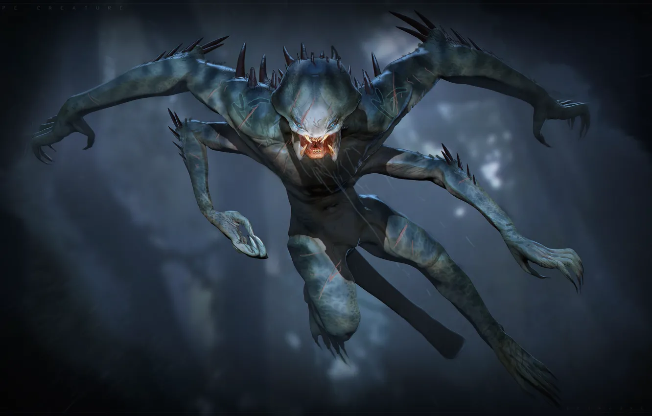 Фото обои Predator, Blue eye, Fangs, Demonic Entity, Predator hunting ground, Four arms