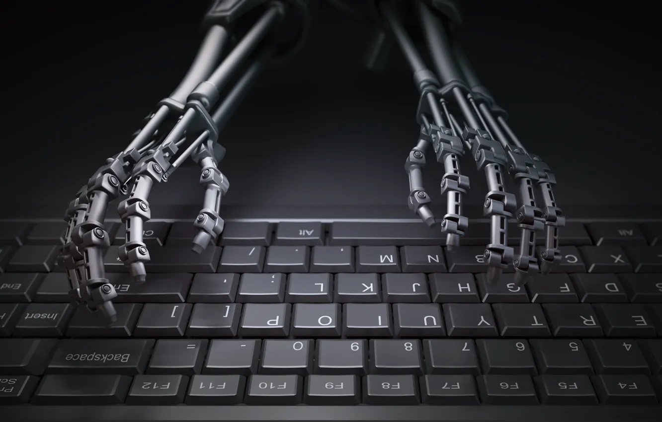 Фото обои imagination, keyboard, robotic hands