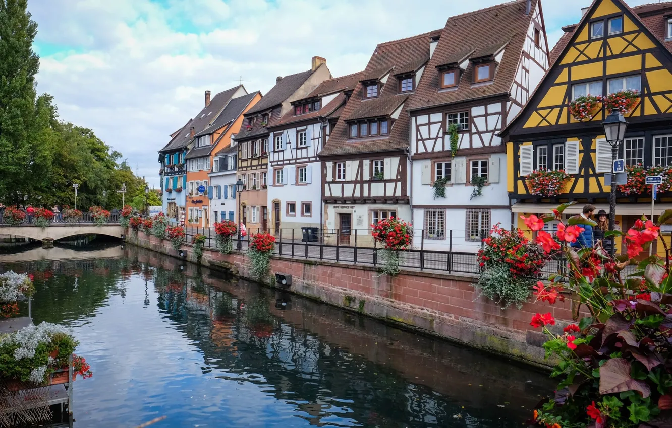 Фото обои река, Франция, дома, Страсбург