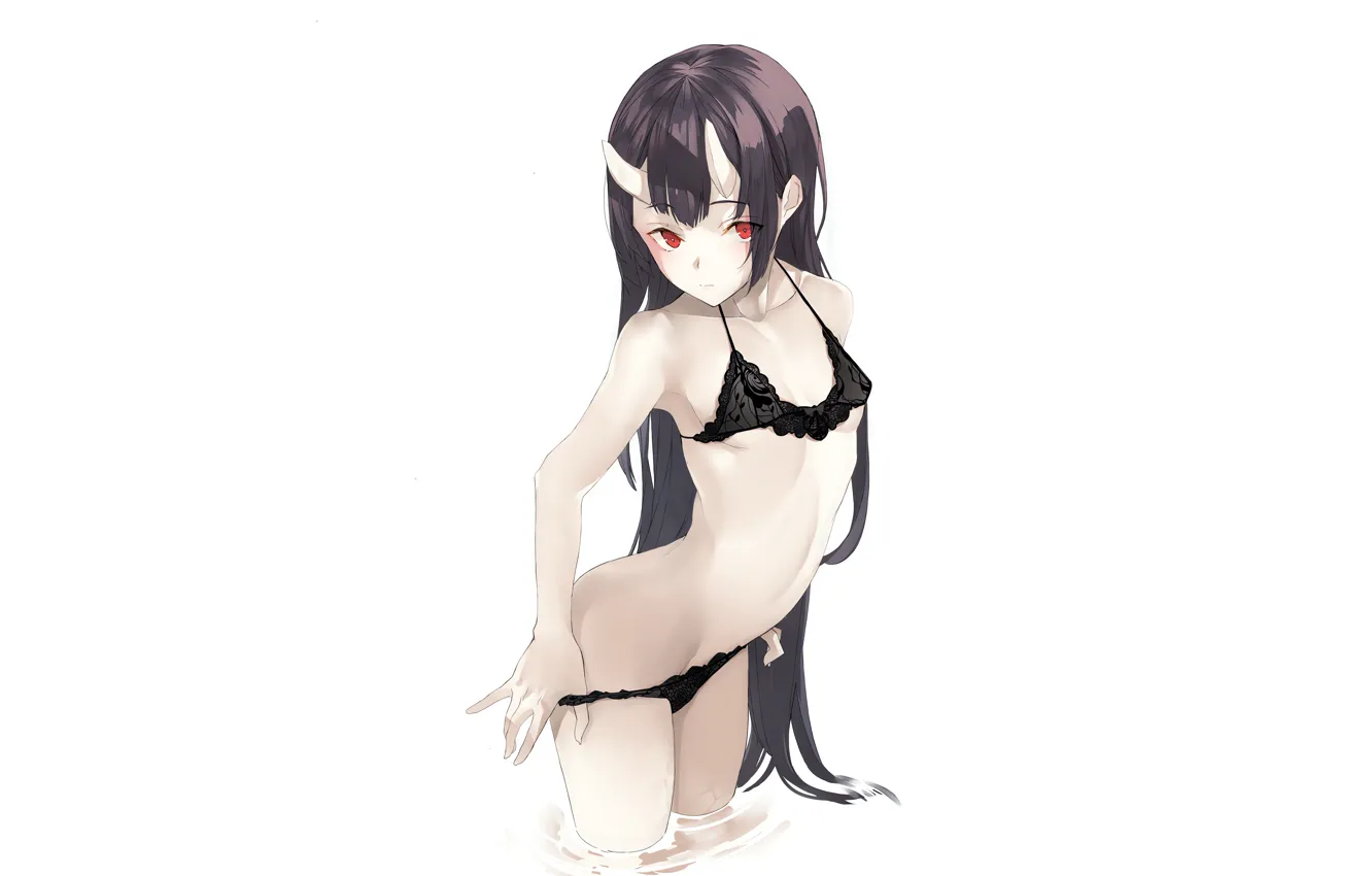 Фото обои girl, sexy, lingerie, pantsu, bra, cleavage, panties, horns