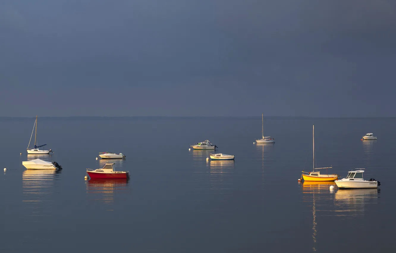 Фото обои море, небо, лодка, утро, яхта