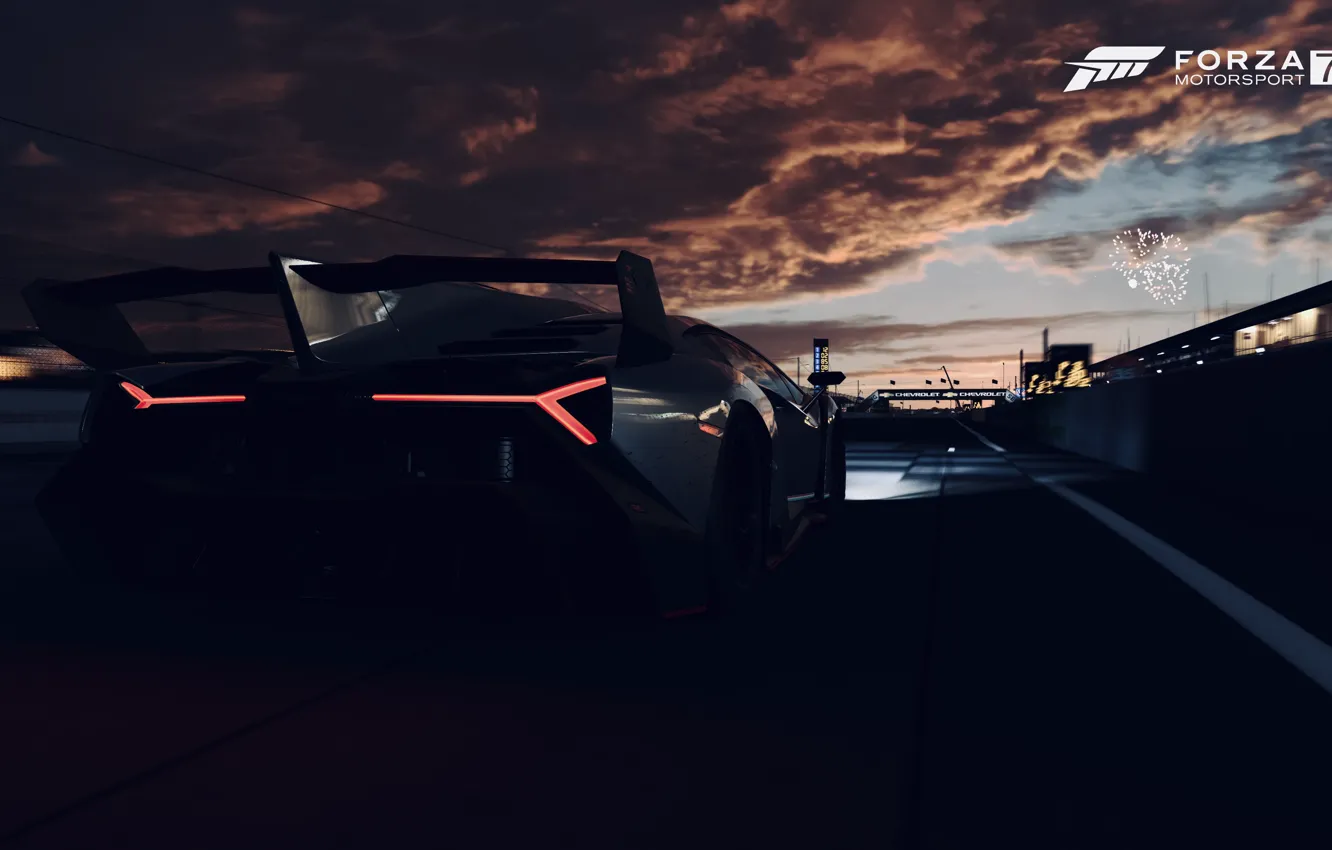 Фото обои HDR, Lamborghini, Sky, Game, Evening, Backlight, Veneno, Lamborghini Veneno