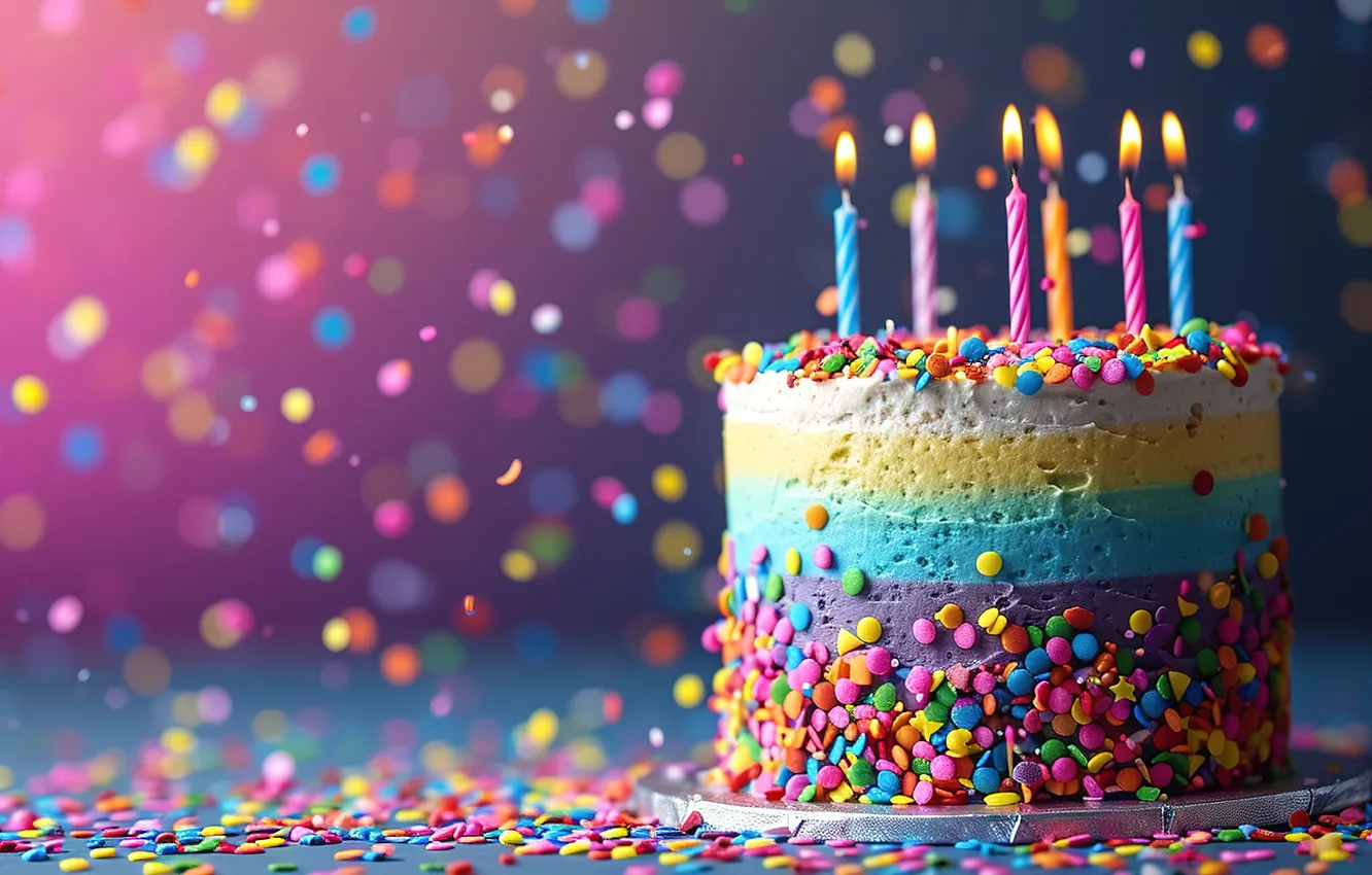 Фото обои свечи, colorful, торт, happy, cake, celebration, birthday, candles