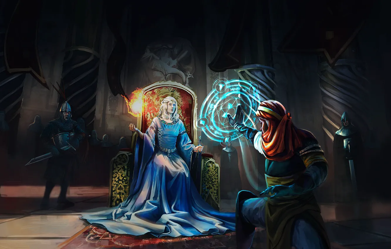 Фото обои волшебство, женщина, воины, трон, The blue Queen